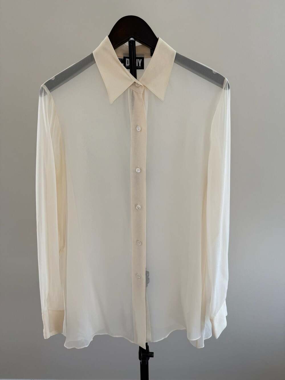 Vintage DKNY Donna Karan New York 100% Silk Sheer Blouse with Scarf -L
